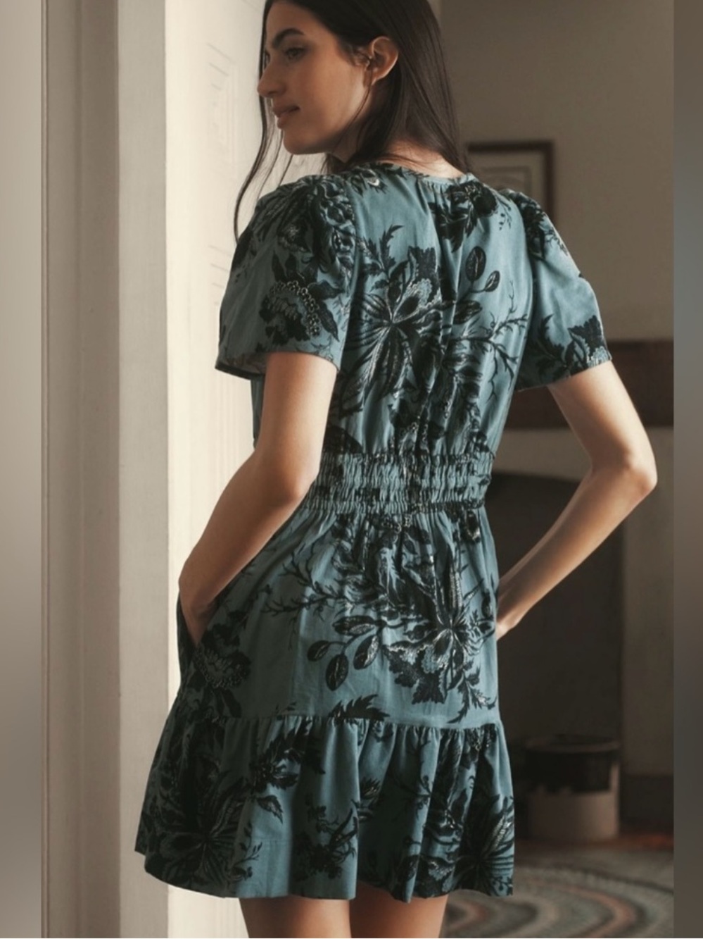 NWT Anthropologie Somerset Blue Floral Mini Dress Size Large - Picture 11 of 11